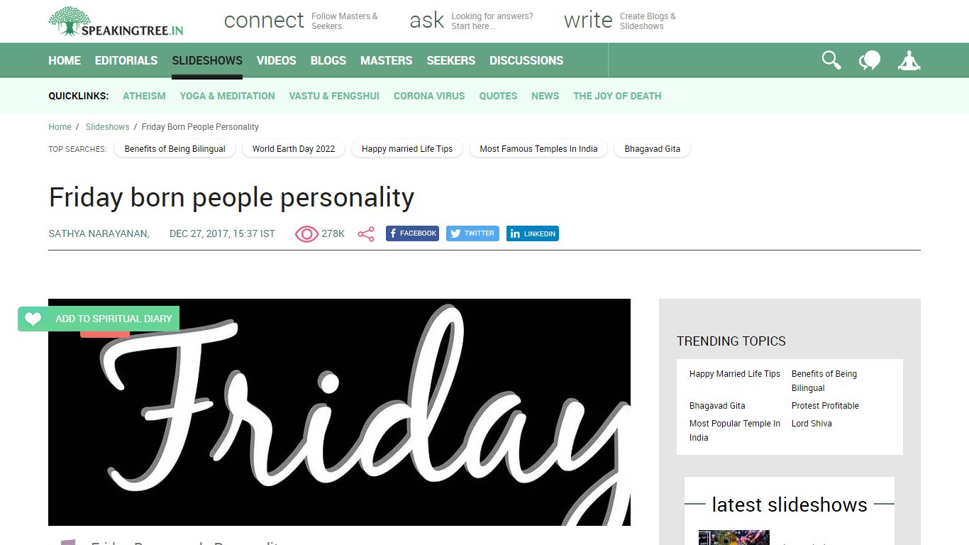 Friday born people personality - Speaking Tree